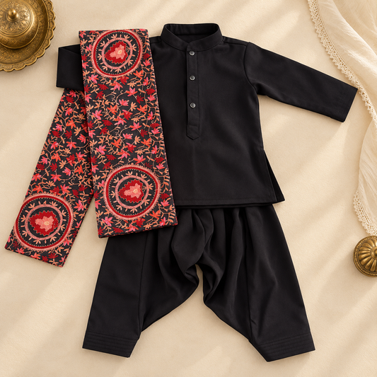 Black Floral Dhoti Kurta Set