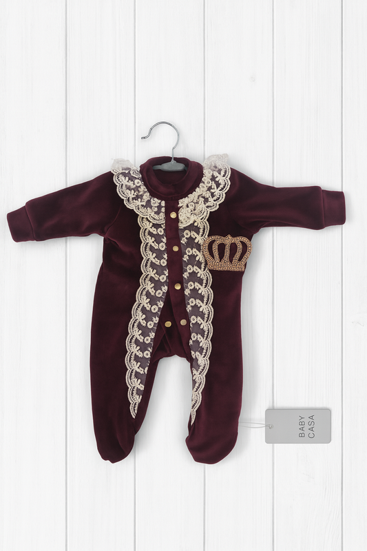 Midnight Star Velour Baby Romper & Mittens Set (Navy Blue)