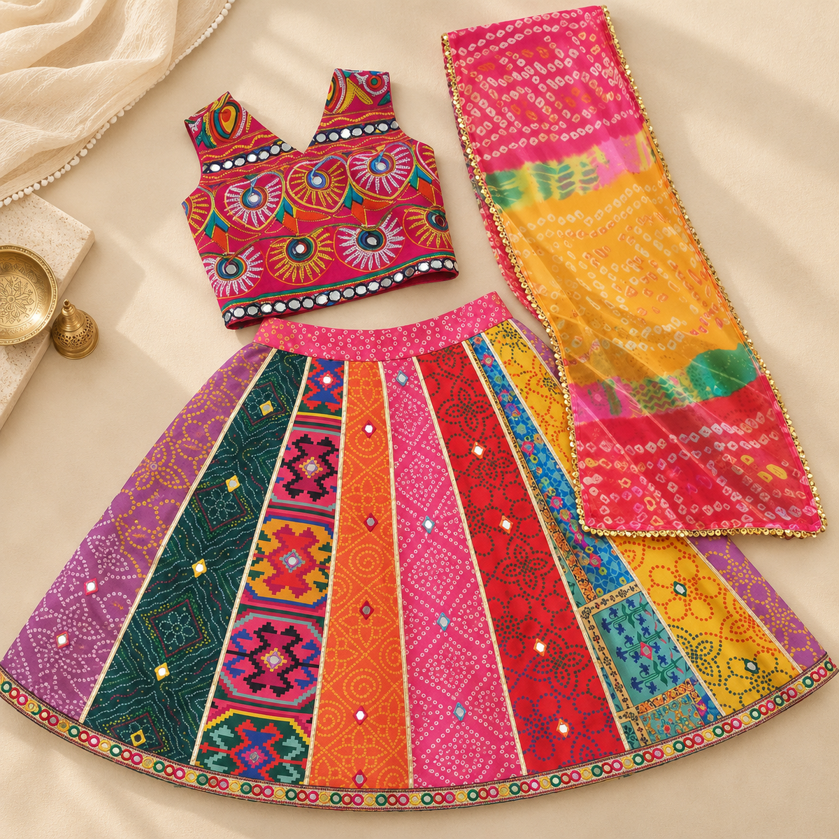 Multicolour Bandhani Lehenga Set