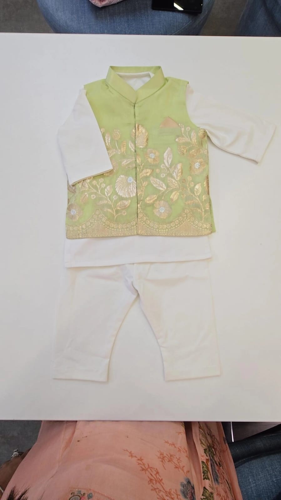 Pista Green Floral Waistcoat Set