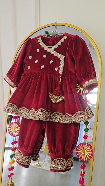 Maroon Velvet Embroidered Set