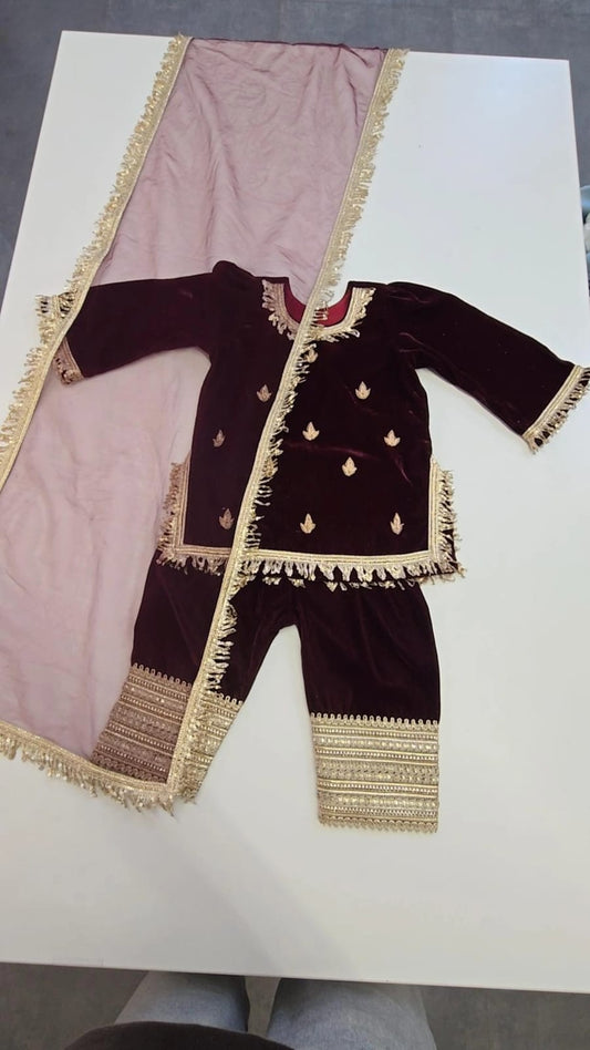 Burgundy Gold Embroidered Set