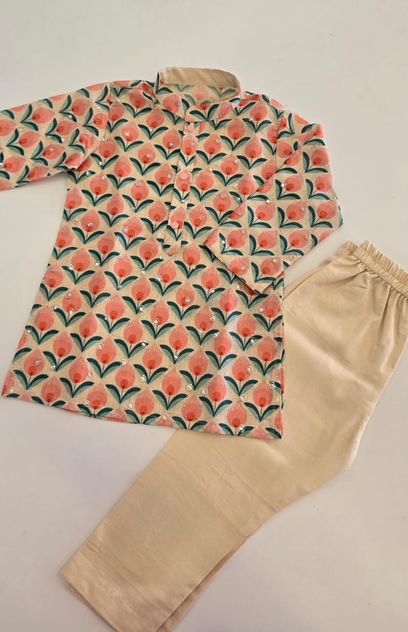 The Beige Floral Kurta Set