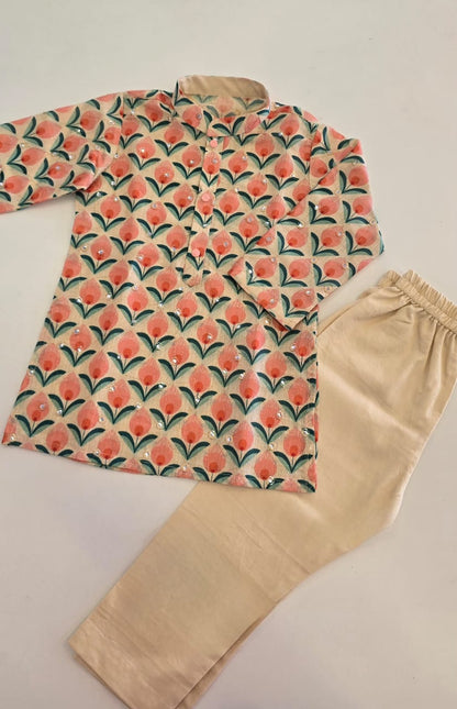 The Beige Floral Kurta Set