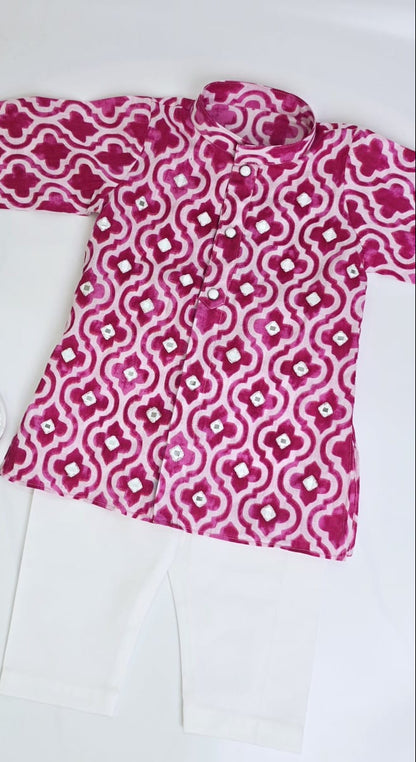 Magenta Geometric Cotton Kurta Set