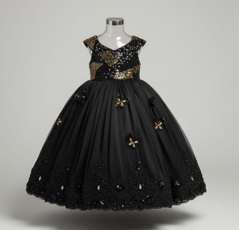 Black & Gold Sequin Ball Gown