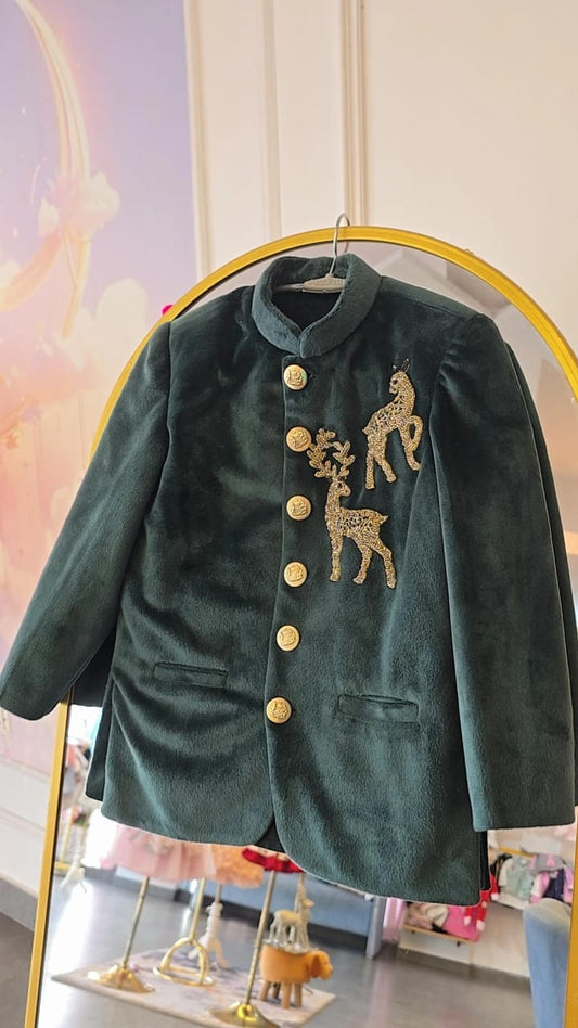 The Regal Green Velvet Bandhgala Jacket