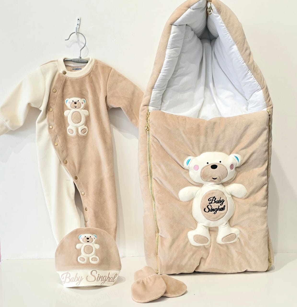 Luxury Teddy Bear Velour Newborn Set – Honey Beige