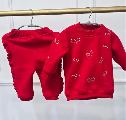 Baby Casa Little Bows Ruffled Sweatsuit - Holiday Red