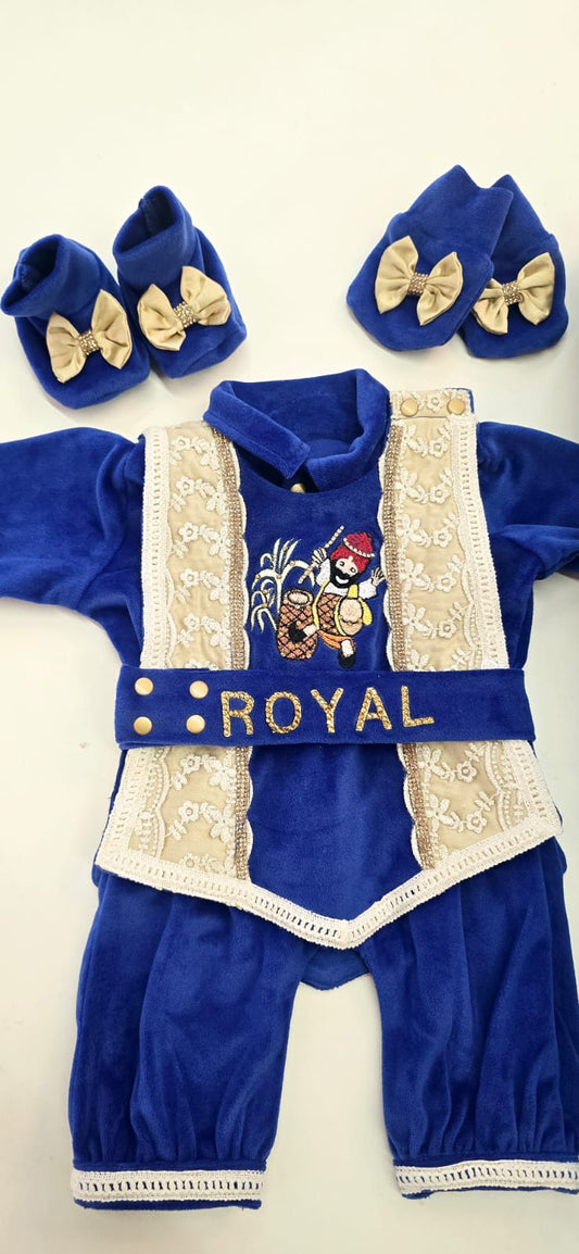 "The Prince Collection" Personalized Velvet Romper Set – Plum & Cream