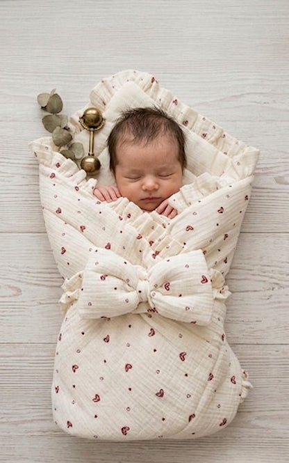 Ivory Heart Print Baby Wrap