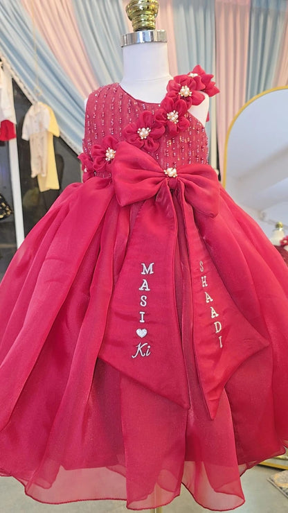 Crimson Floral Bow Gown