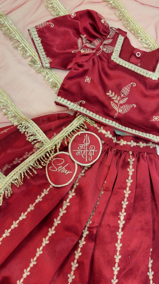 Royal Maroon Lehenga Choli Set with Personalized Latkan