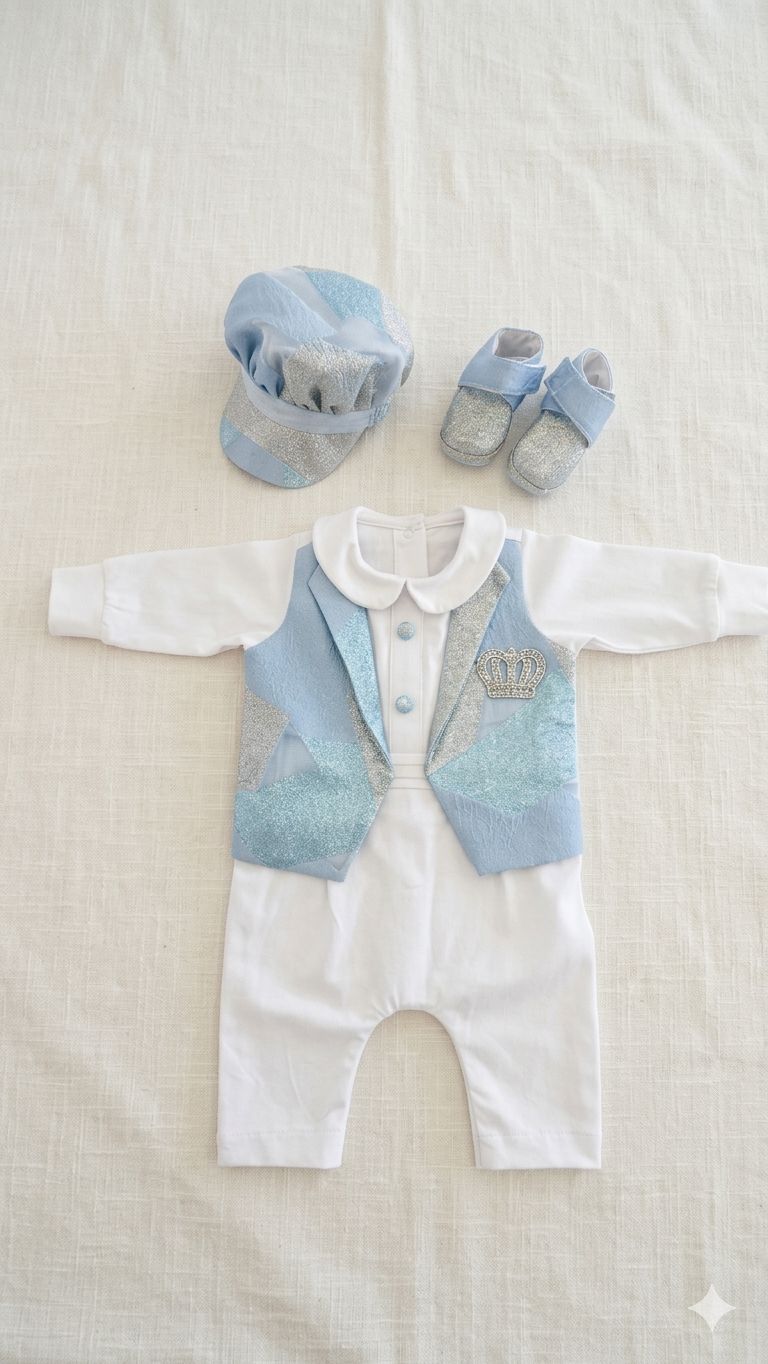 Blue Brocade Romper