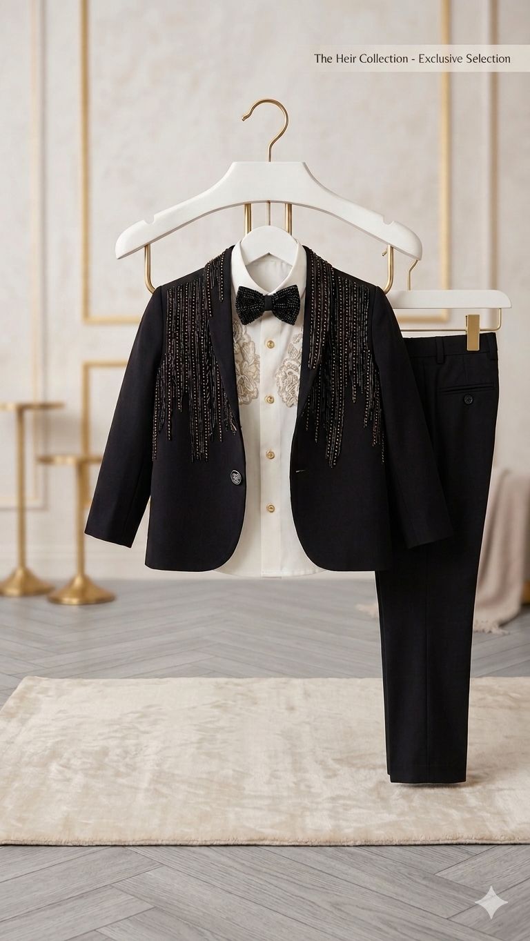 Royal Black Hand-Beaded Blazer & Trouser Set