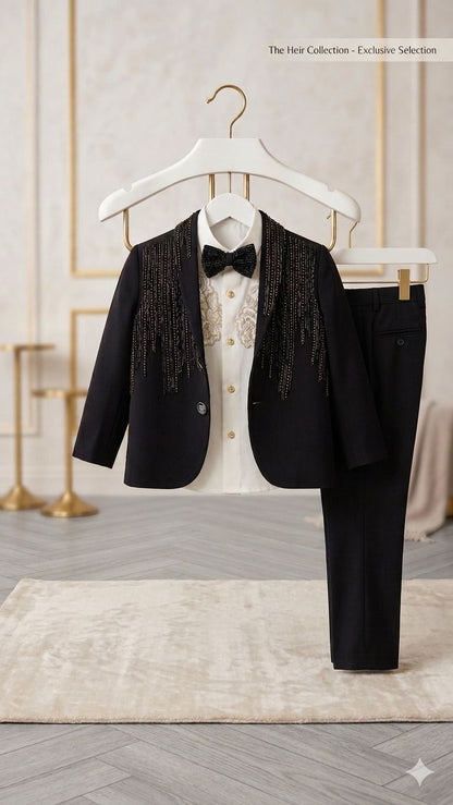 Royal Black Hand-Beaded Blazer & Trouser Set
