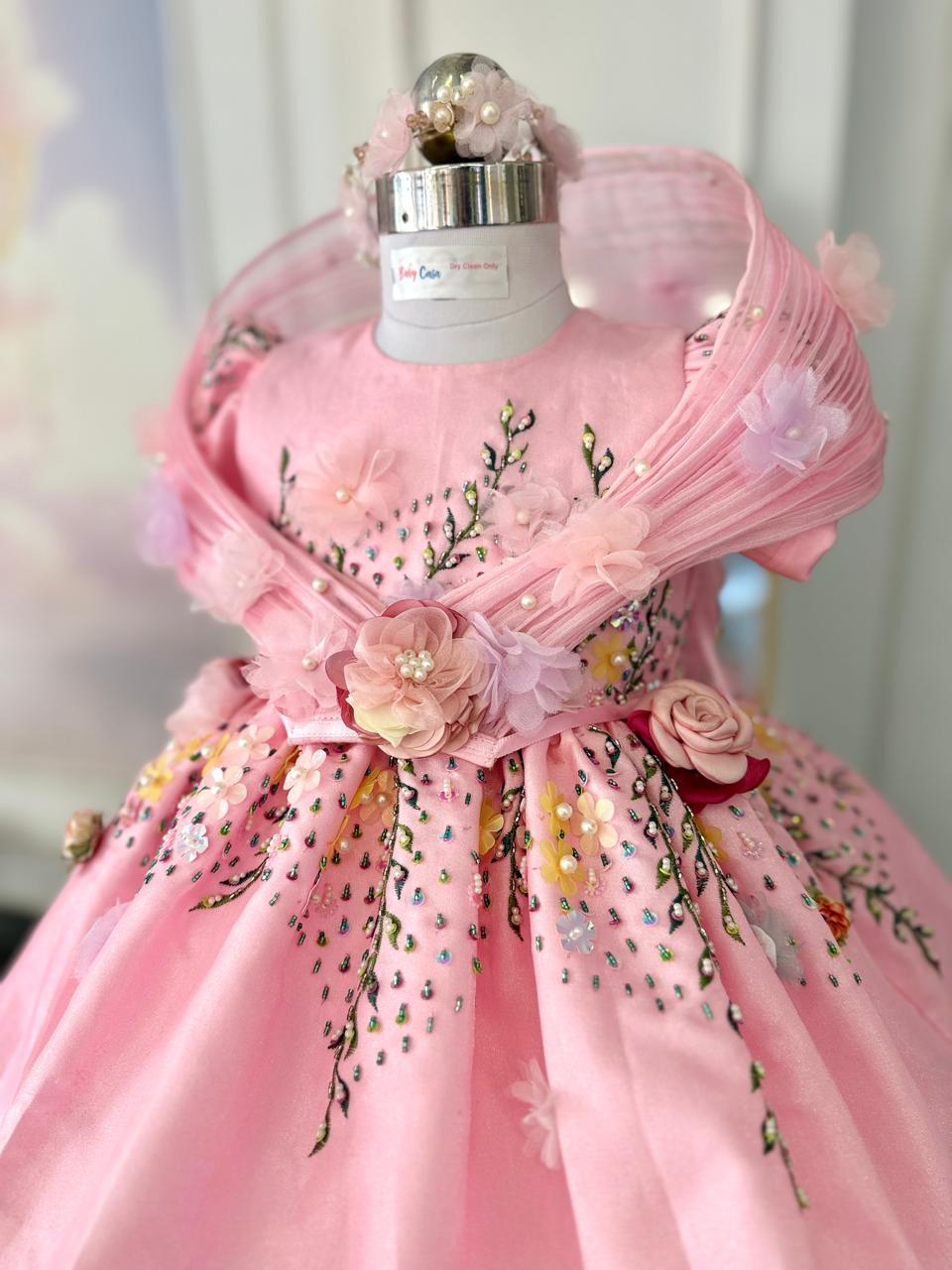 Pink Floral Embroidered Luxury Frock