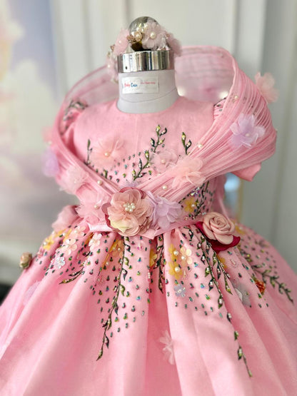 Pink Floral Embroidered Luxury Frock