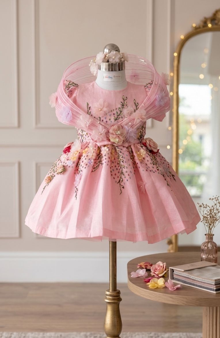 Pink Floral Embroidered Luxury Frock