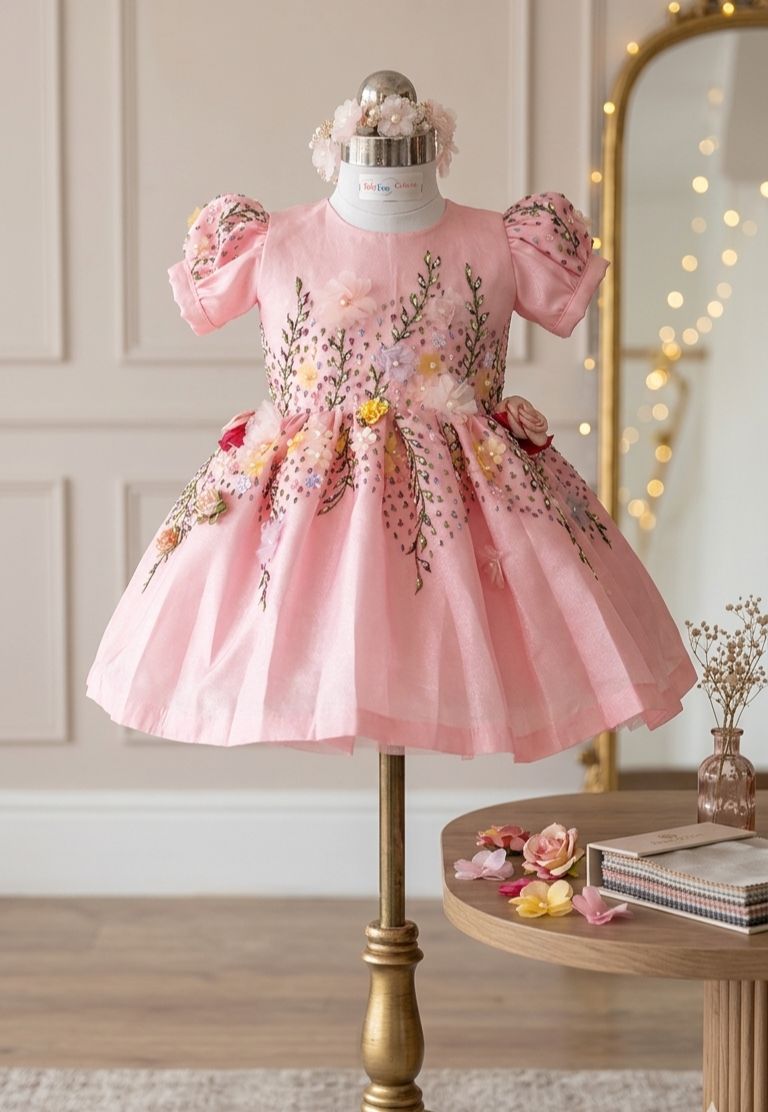 Pink Floral Embroidered Luxury Frock