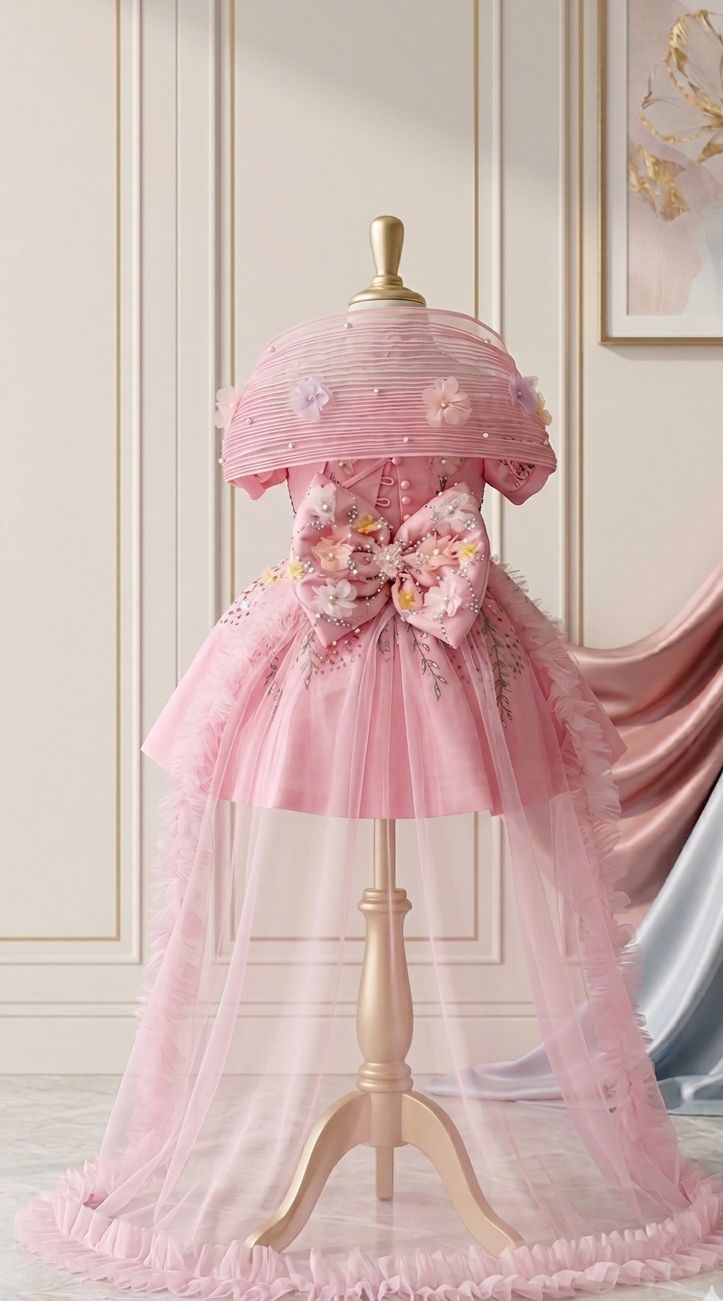 Pink Floral Embroidered Luxury Frock