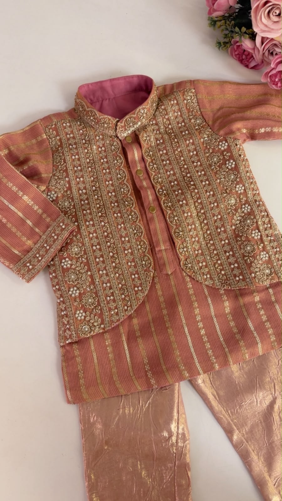 Embroidered Rose Gold Kurta Set