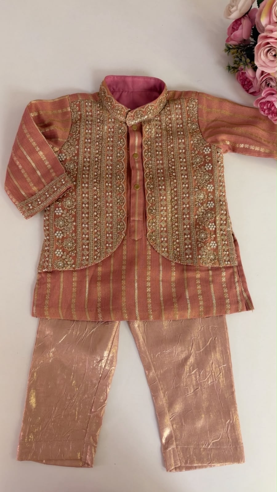 Embroidered Rose Gold Kurta Set