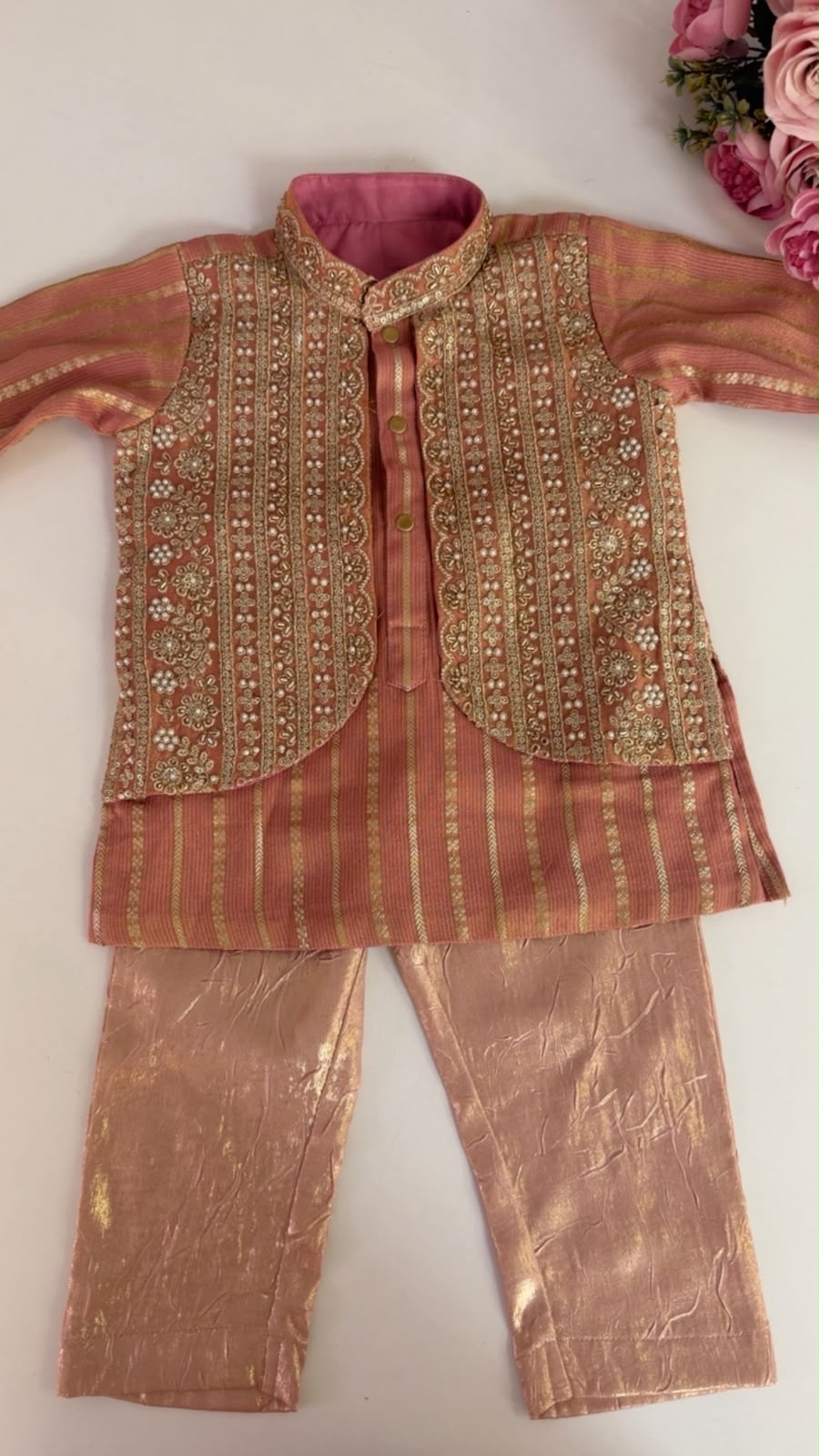 Embroidered Rose Gold Kurta Set