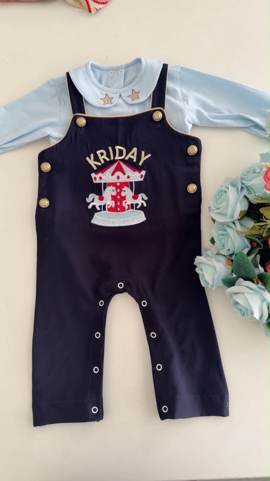 Navy Blue Carousel Dungaree Set