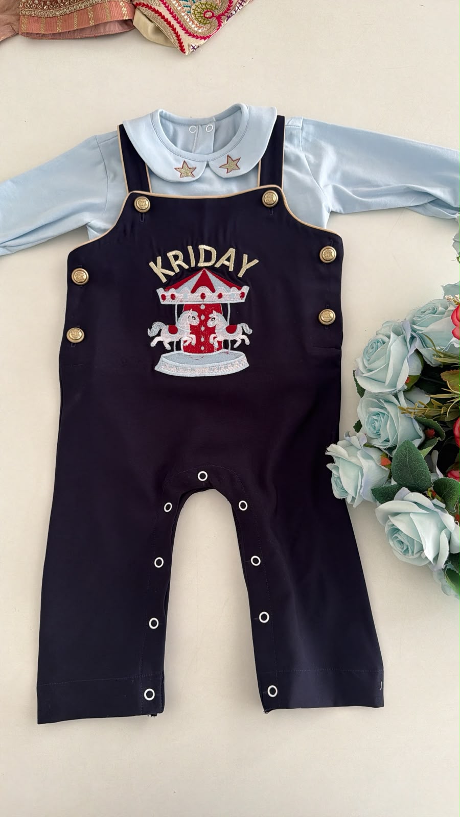 Navy Blue Carousel Dungaree Set