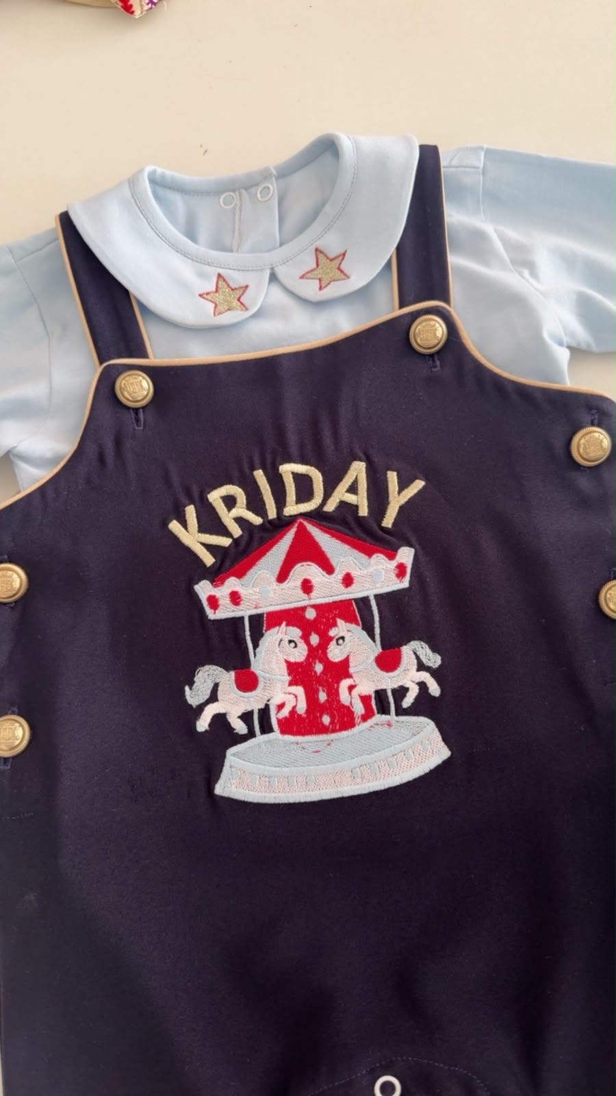 Navy Blue Carousel Dungaree Set