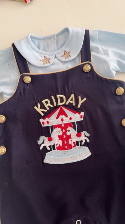 Navy Blue Carousel Dungaree Set