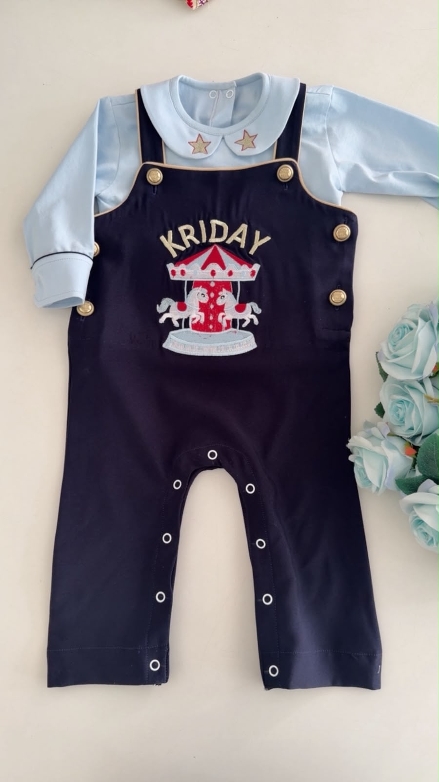 Navy Blue Carousel Dungaree Set