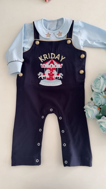 Navy Blue Carousel Dungaree Set
