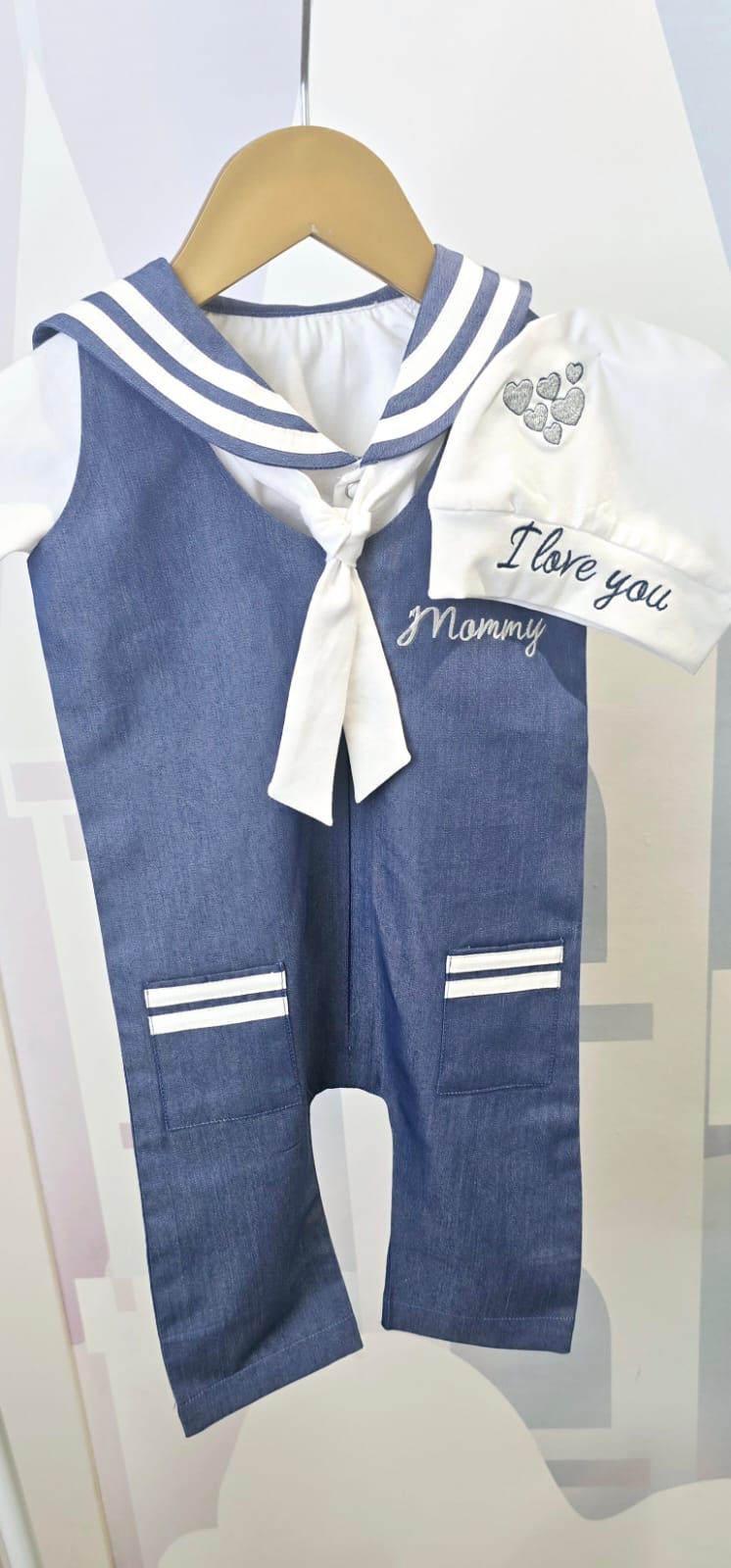 Blue Sailor Baby Romper