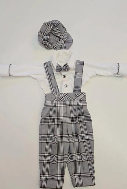 Grey Plaid Boys Outfit Set