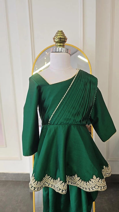 Bottle Green Embellished Dhoti Set