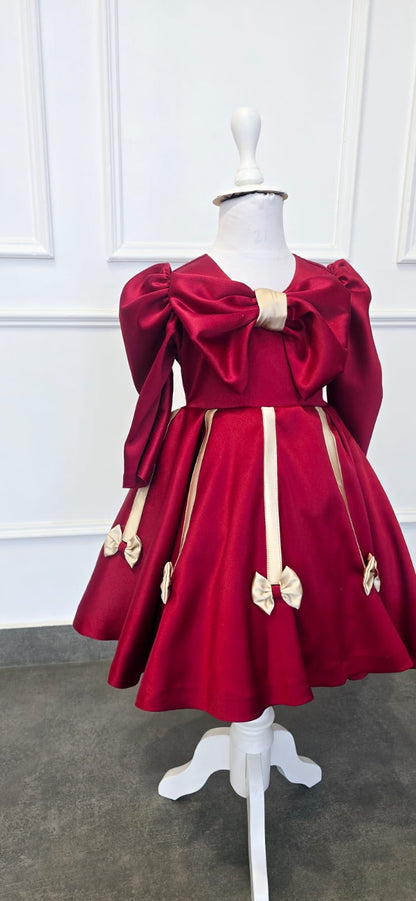 Maroon Bow Satin Frock