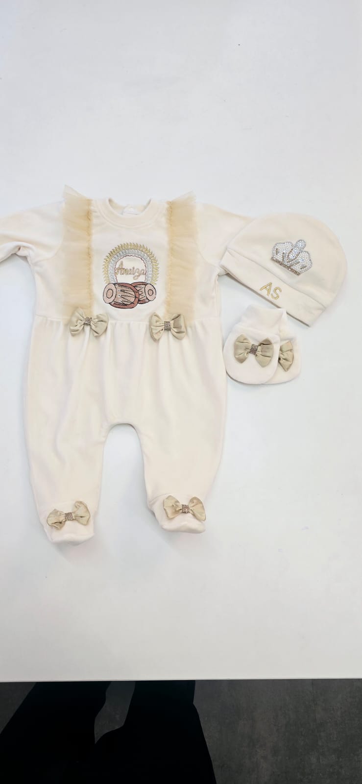Ivory Gold Bow Romper Set