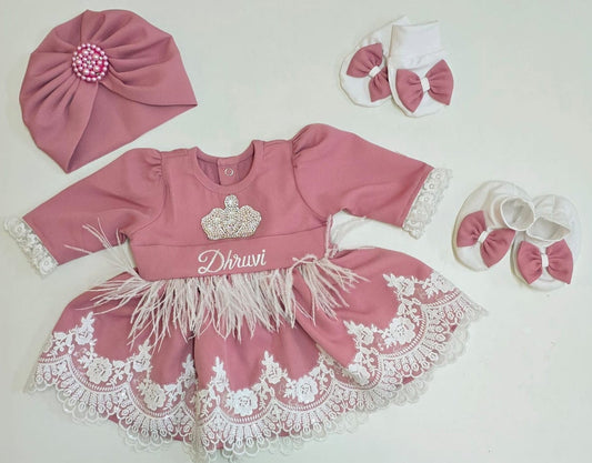 The pearl lace personalised Rose pink frock