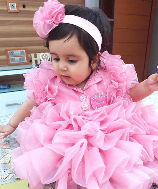 The Pink Flower Party Wear Frock