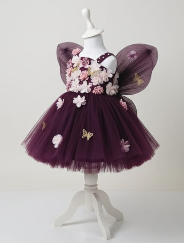 The Floral Butterfly Wine  Frock