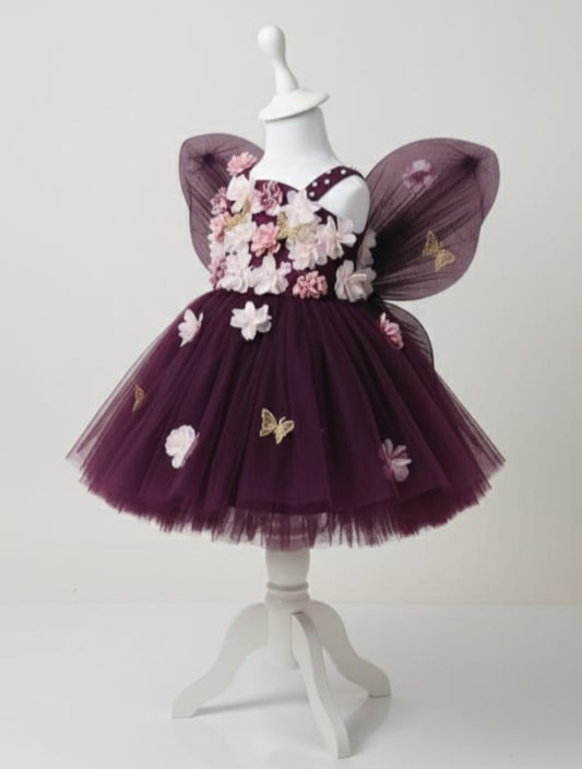 The Floral Butterfly Wine  Frock