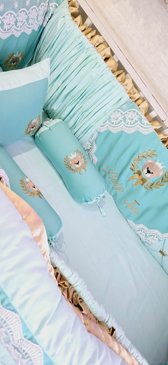 Enchanted Aqua & Gold Personalized Luxury Crib Bedding Set