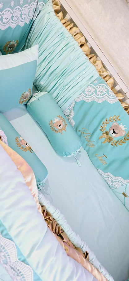 Enchanted Aqua & Gold Personalized Luxury Crib Bedding Set