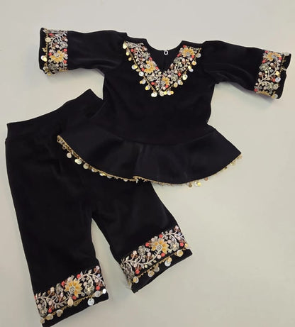 ✨ The "Little Maharani" Festive Ensemble (Black & Gold) ✨