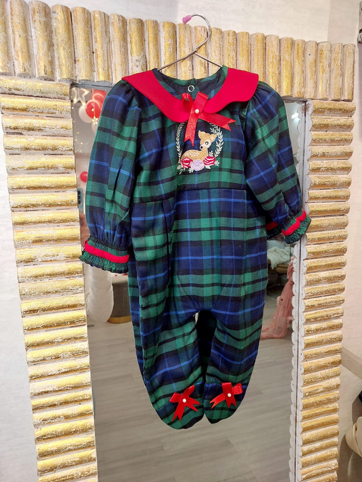 Festive Plaid Baby Romper – Christmas Edition