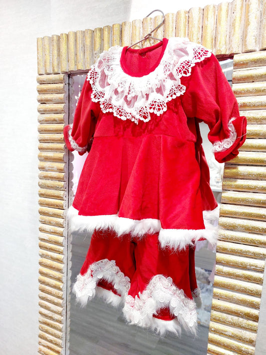 The "Vintage Noel" Red Velvet & Lace 2-Piece Set