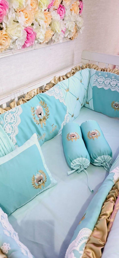 Enchanted Aqua & Gold Personalized Luxury Crib Bedding Set