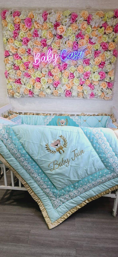 Enchanted Aqua & Gold Personalized Luxury Crib Bedding Set